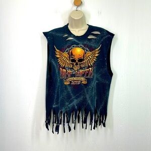 Gildan - 78th 2019 Skull Distressed Fringe Sleeveless Bike Week Daytona Fl Large